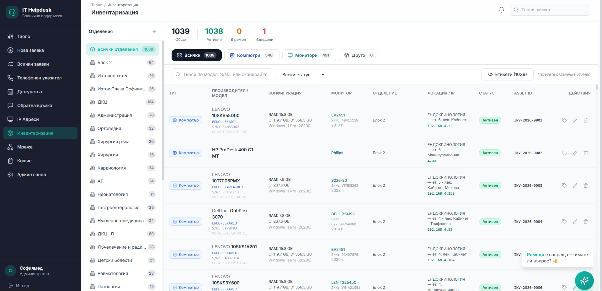 Asset inventory — hardware asset management (anonymized data)